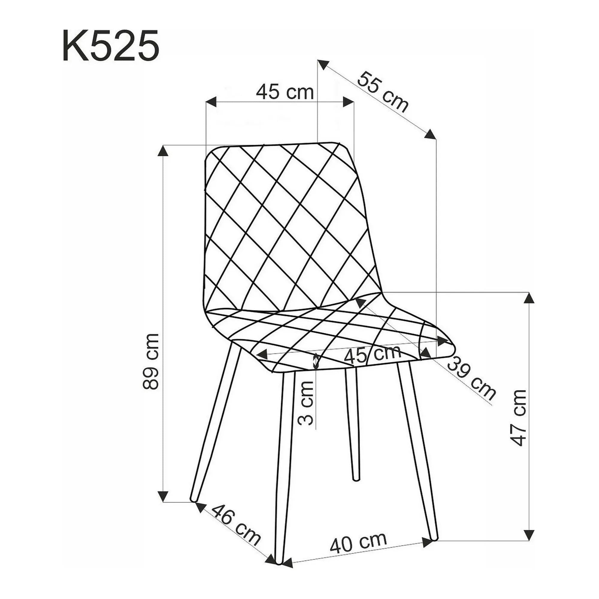 Scaun K525, bej/negru, stofa catifelata/metal, 45x55x89 cm