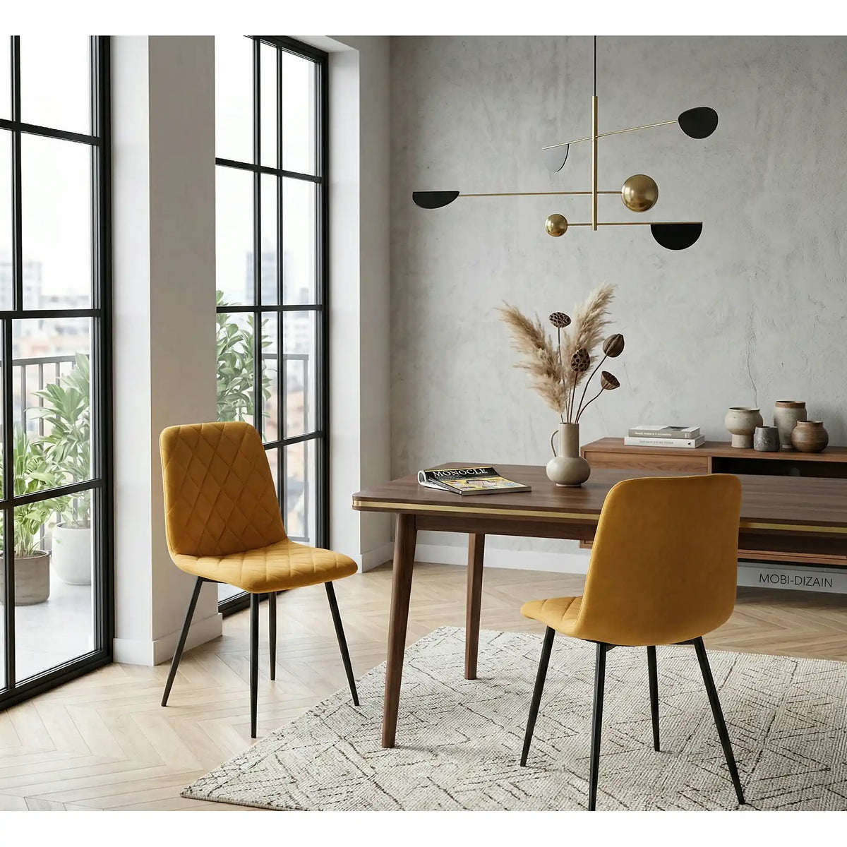 Scaun K525, galben/negru, stofa catifelata/metal, 45x55x89 cm