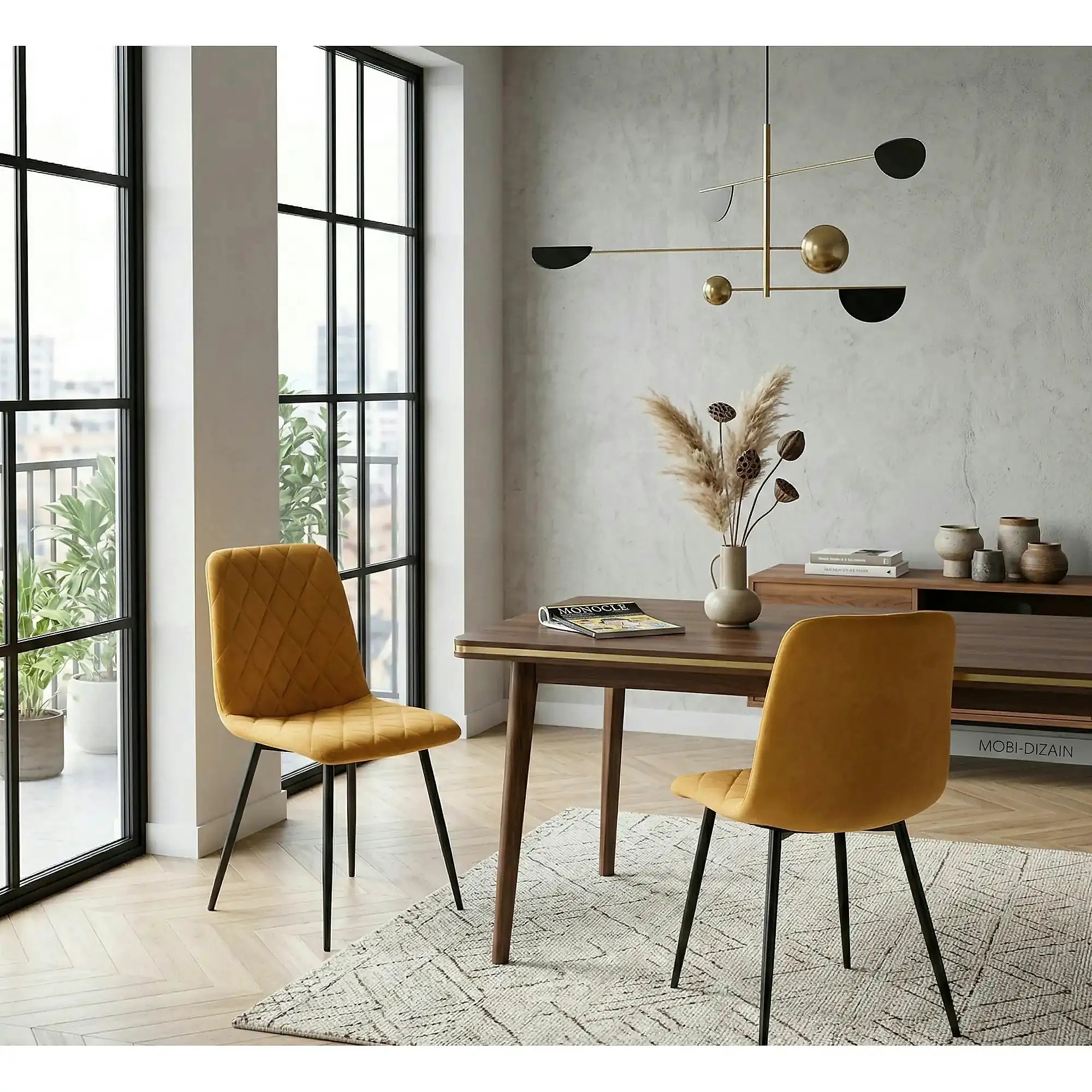 Scaun K525, galben/negru, stofa catifelata/metal, 45x55x89 cm