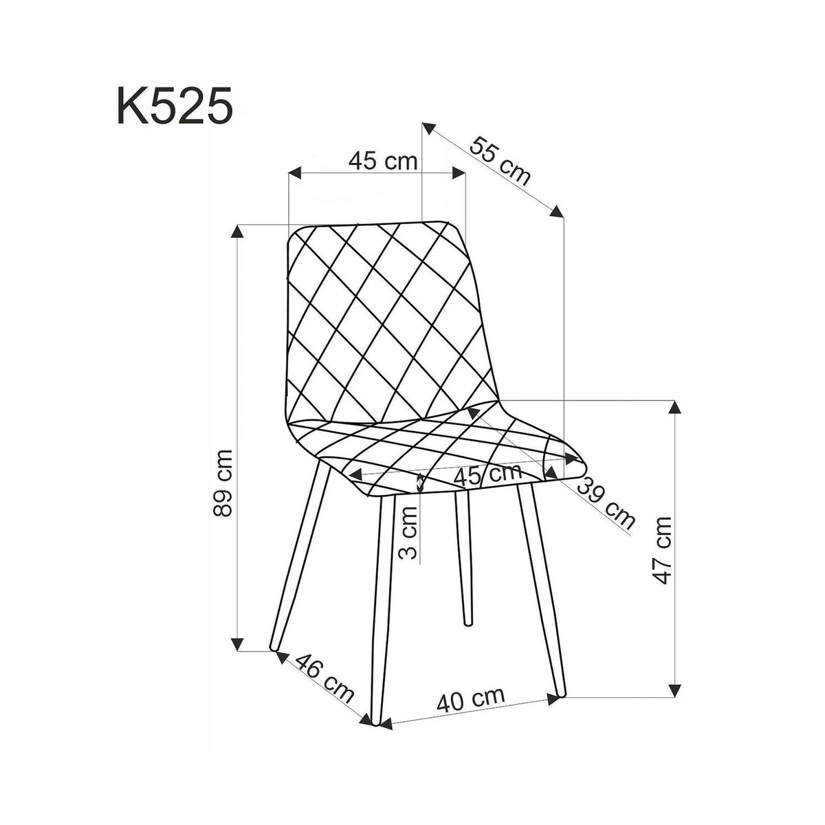 Scaun K525, gri inchis/stejar, stofa catifelata/metal, 45x55x89 cm