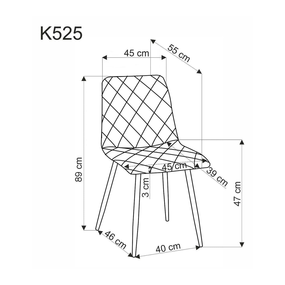 Scaun K525, gri inchis/stejar, stofa catifelata/metal, 45x55x89 cm