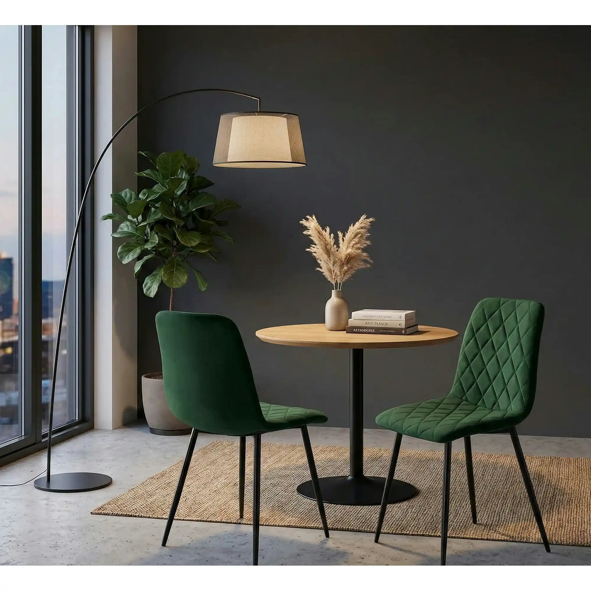 Scaun K525, verde inchis/negru, stofa catifelata/metal, 45x55x89 cm