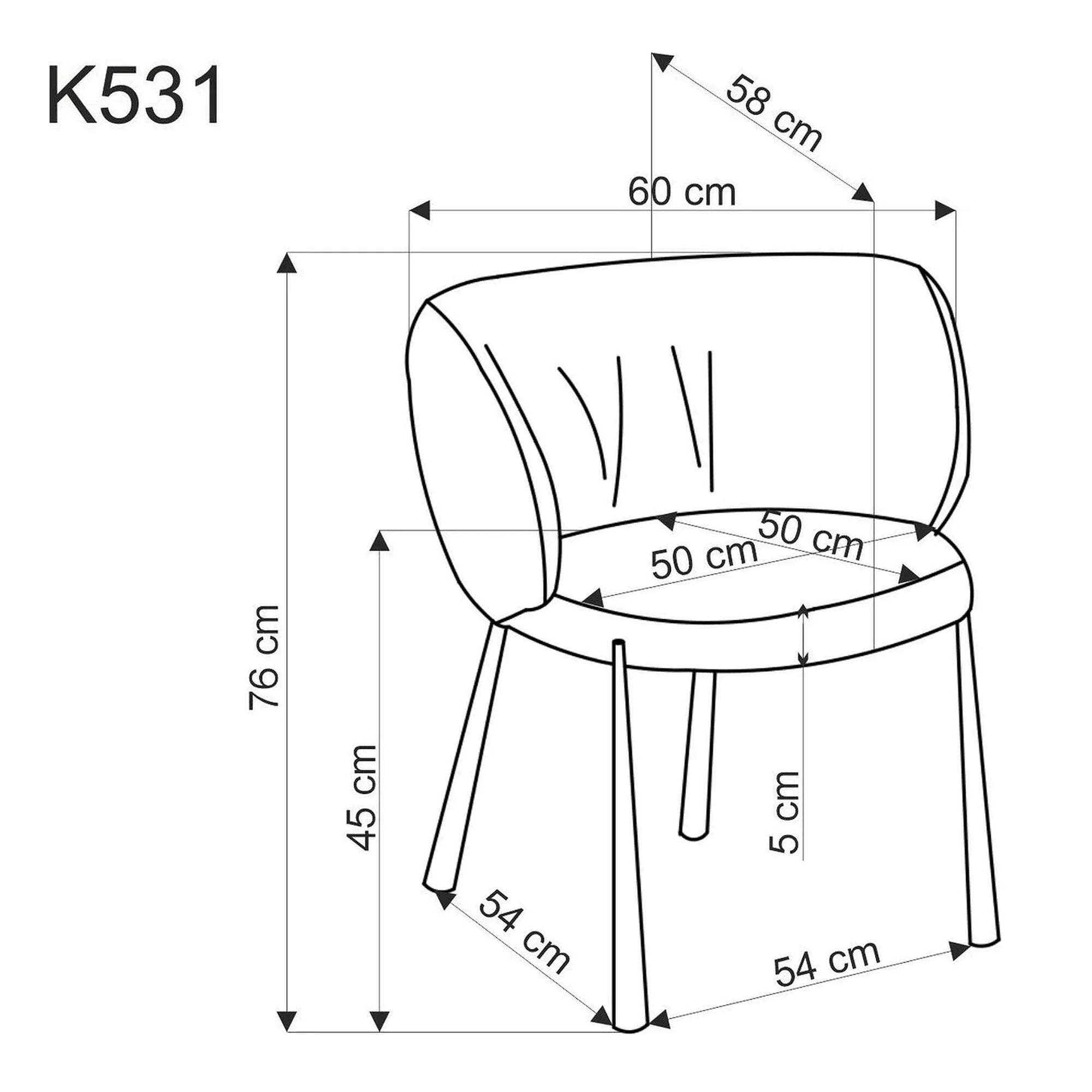 Scaun K531, bej/negru, stofa catifelata/metal, 60x58x76 cm