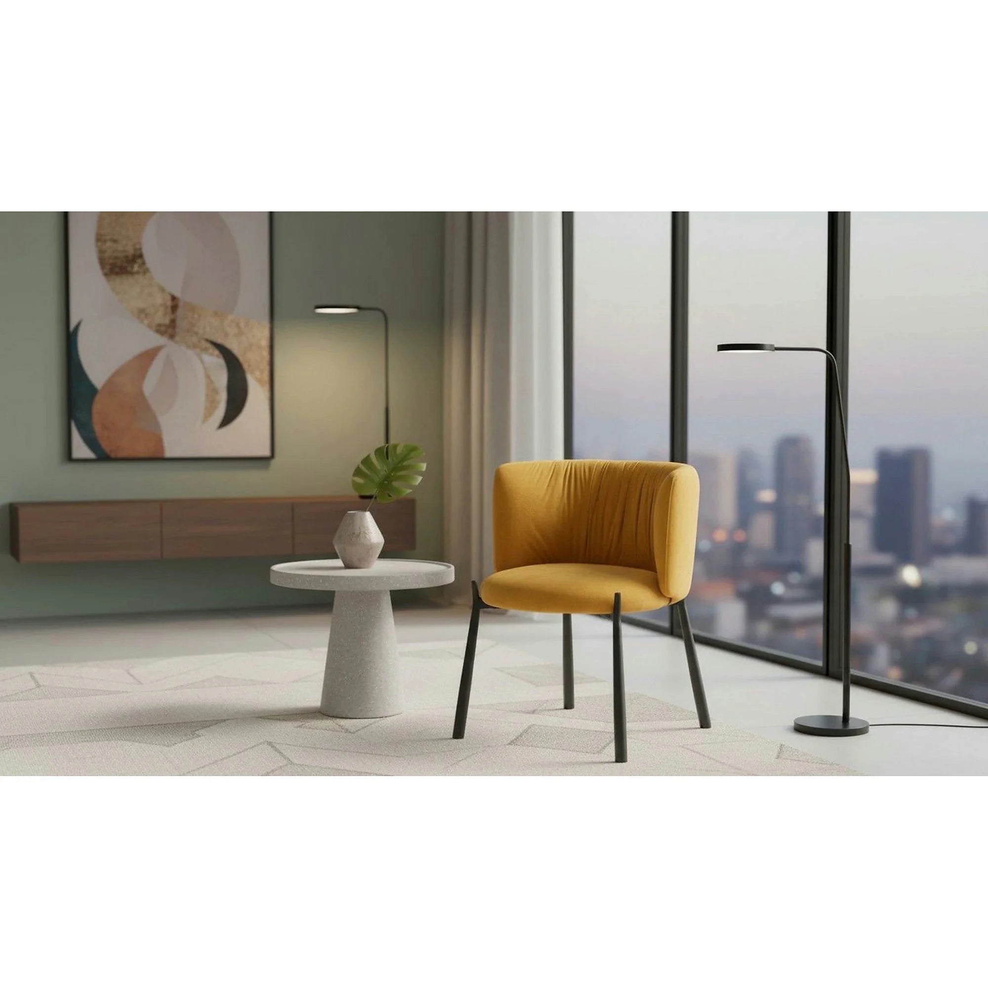 Scaun K531, galben mustar/negru, stofa catifelata/metal, 60x58x76 cm