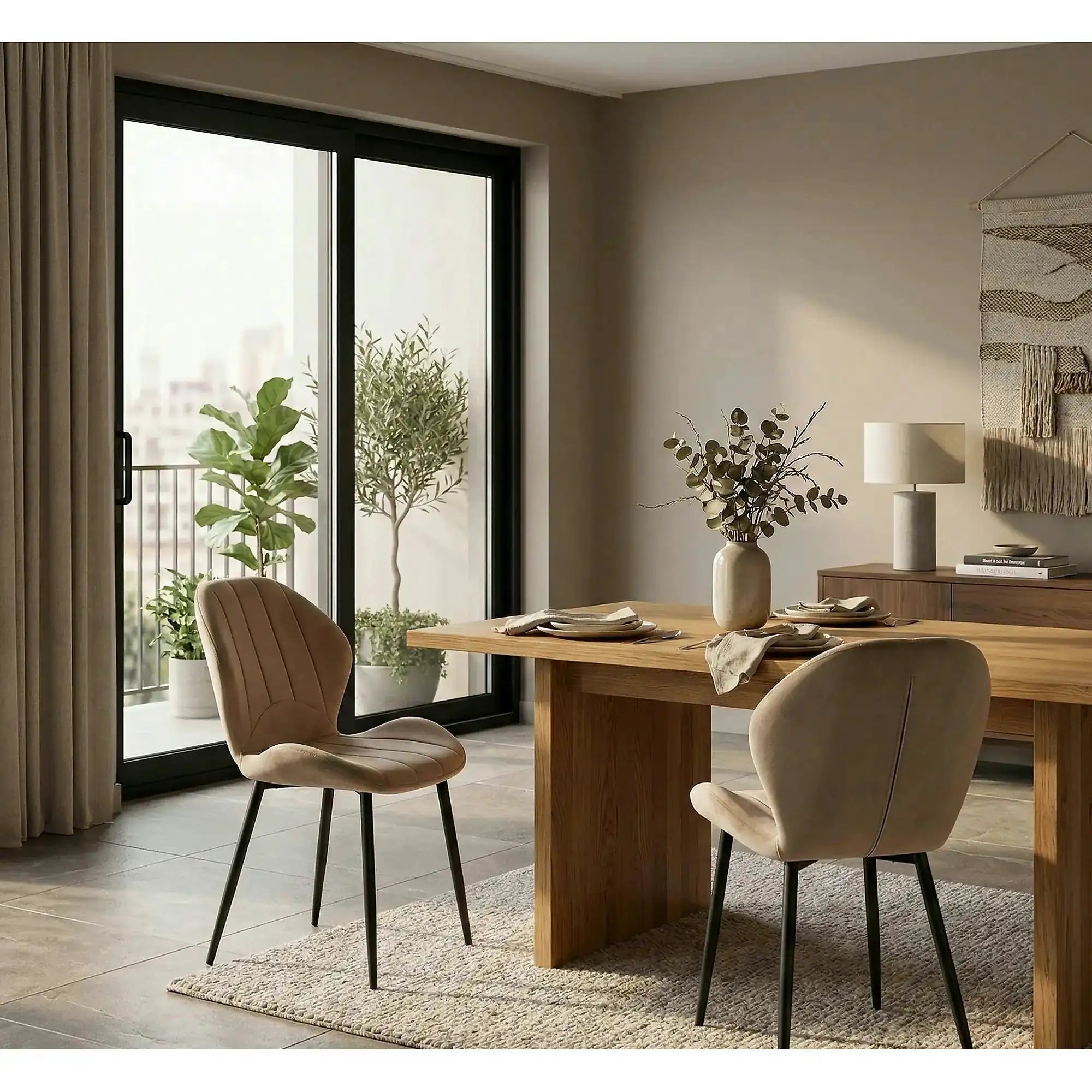 Scaun K538, bej/negru, stofa catifelata/metal, 48x57x85 cm