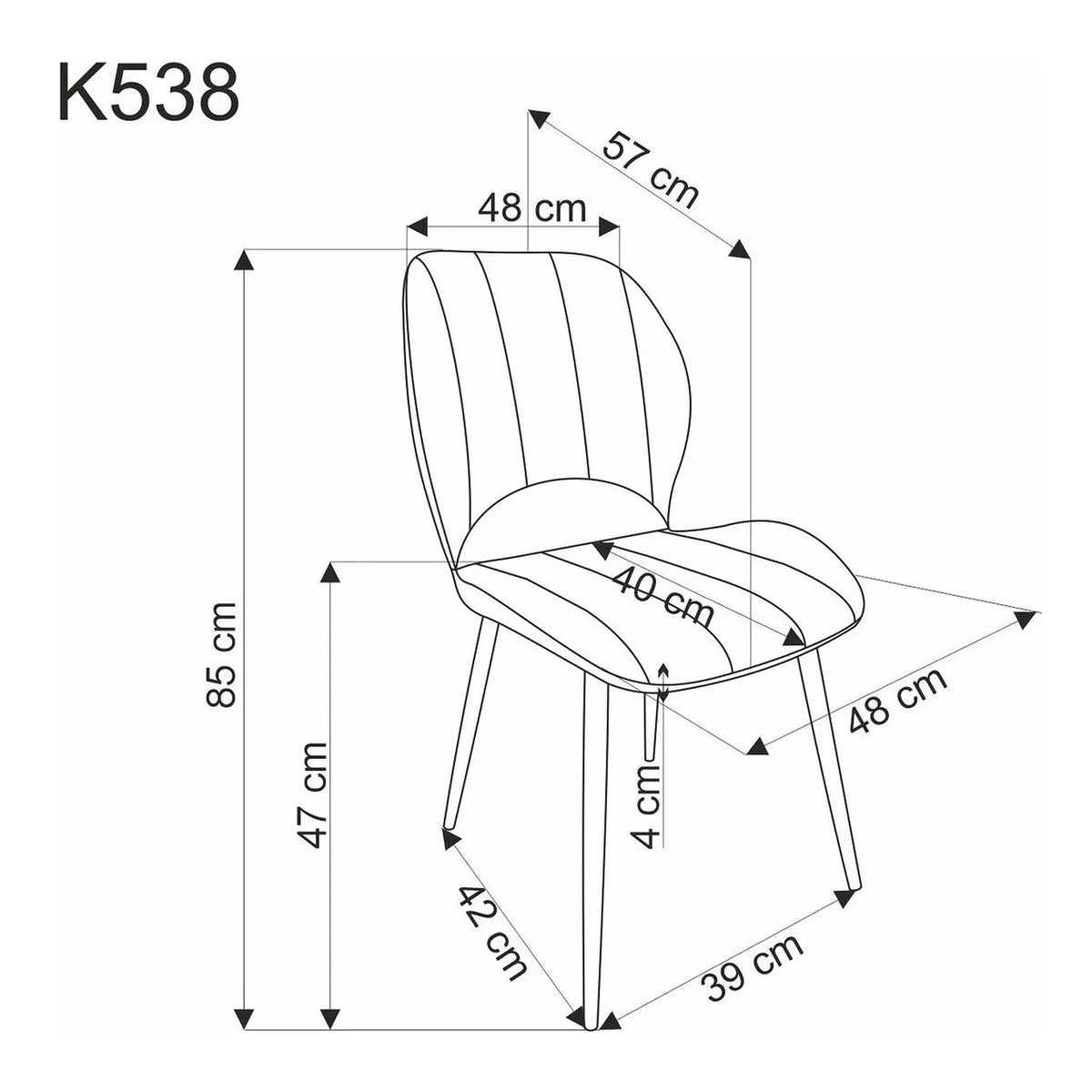 Scaun K538, negru, stofa catifelata/metal, 48x57x85 cm