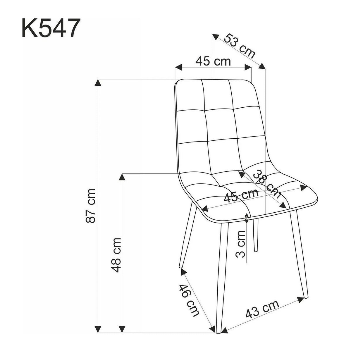 Scaun K547, negru, stofa clasica/metal, 45x53x87 cm