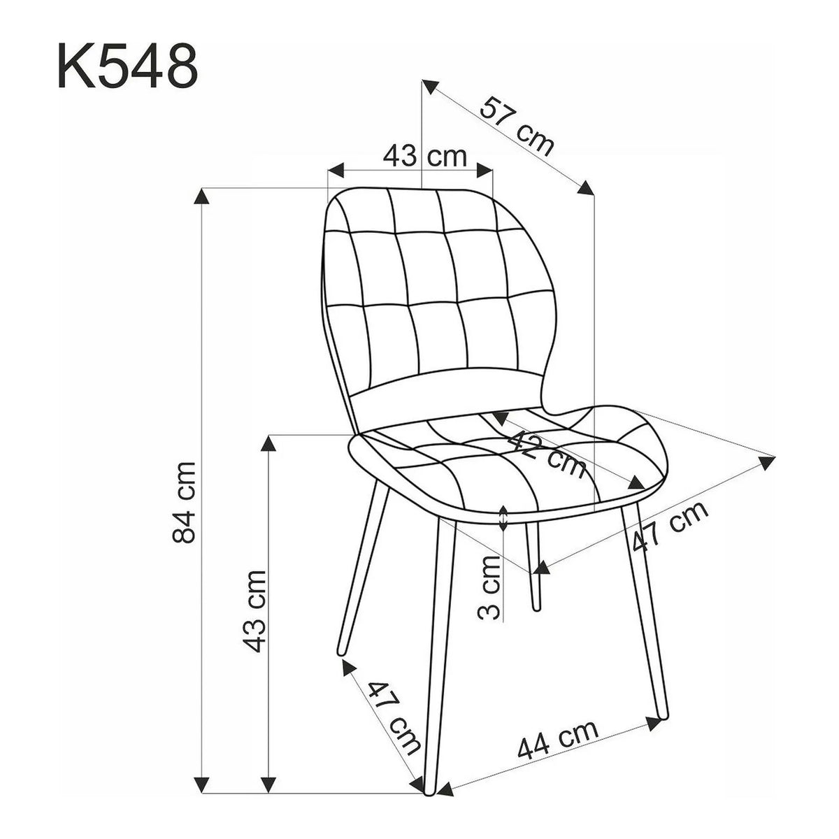 Scaun K548, galben/negru, stofa clasica/metal, 47x55x84 cm