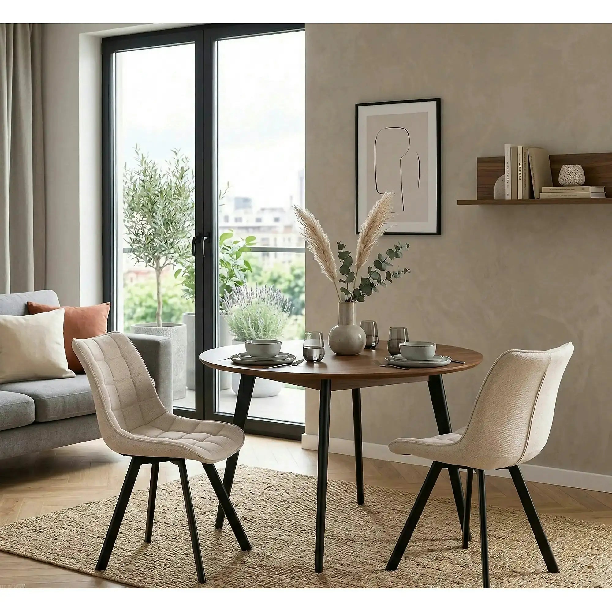 Scaun K549, bej/negru, stofa clasica/metal, 46x61x84 cm