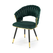 Scaun K551, verde inchis/negru/auriu, stofa catifelata/metal, 62x58x85 cm