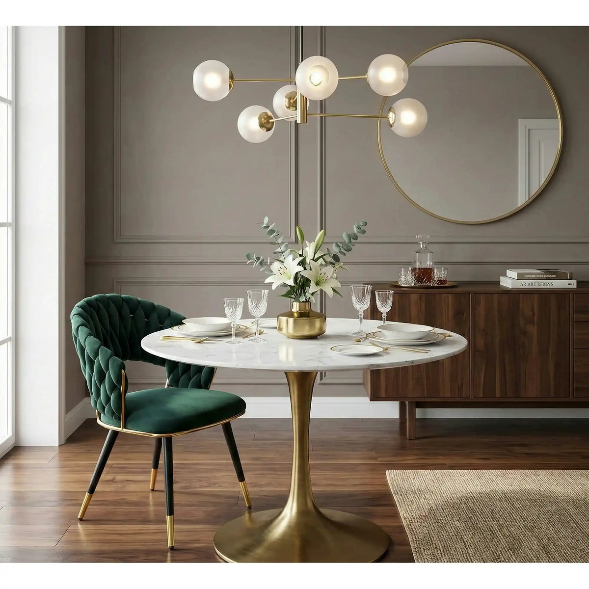 Scaun K551, verde inchis/negru/auriu, stofa catifelata/metal, 62x58x85 cm