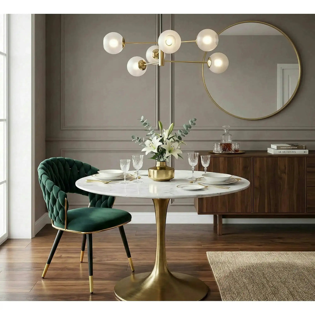 Scaun K551, verde inchis/negru/auriu, stofa catifelata/metal, 62x58x85 cm