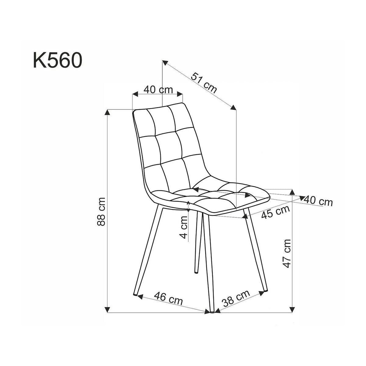 Scaun K560, bej/negru, stofa clasica/metal, 45x53x88 cm