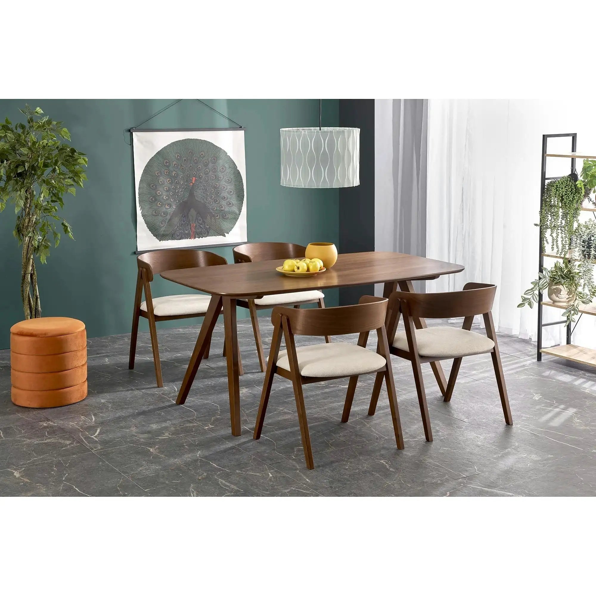 Scaun K562, bej deschis/nuc, stofa/lemn, 55x49x75 cm