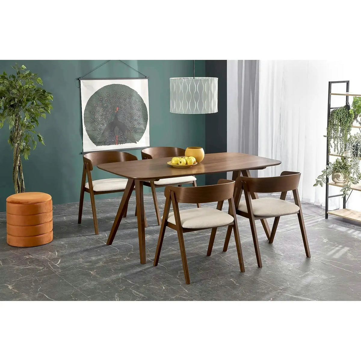 Scaun K562, bej deschis/nuc, stofa/lemn, 55x49x75 cm
