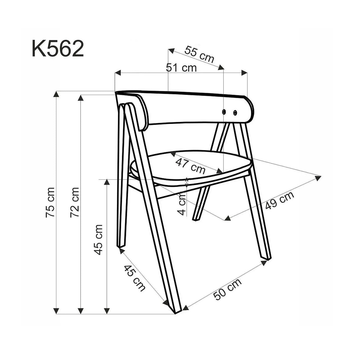 Scaun K562, bej deschis/nuc, stofa/lemn, 55x49x75 cm