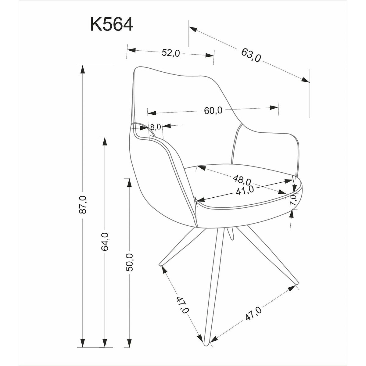 Scaun K564, gri/negru, stofa clasica/metal, 60x63x87 cm