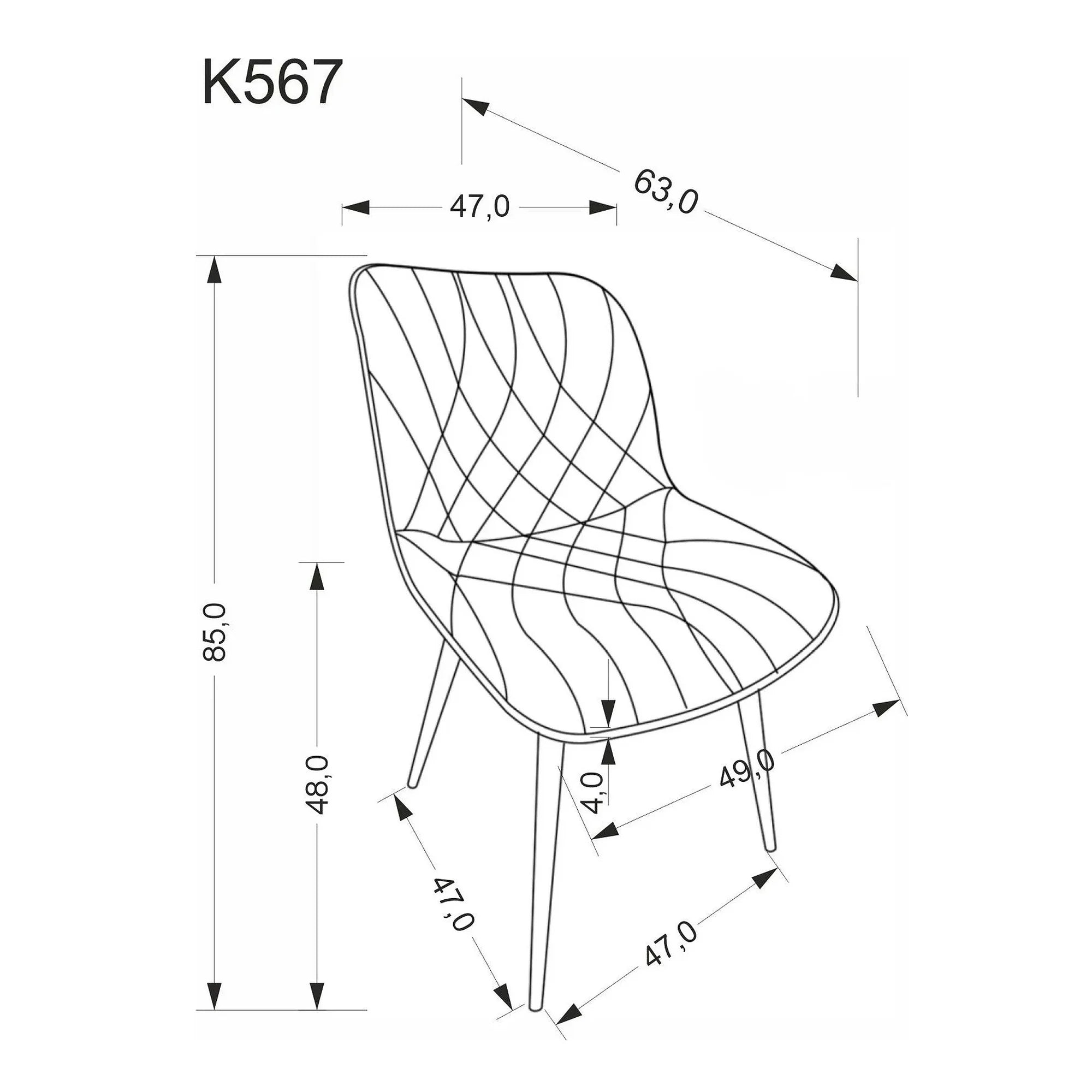 Scaun K567, gri - Havana 15, stofa catifelata/otel, 47x63x85 cm