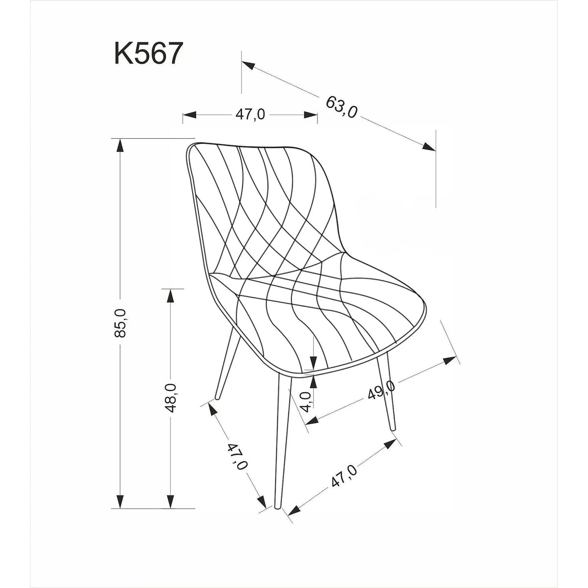 Scaun K567, gri - Havana 15, stofa catifelata/otel, 47x63x85 cm