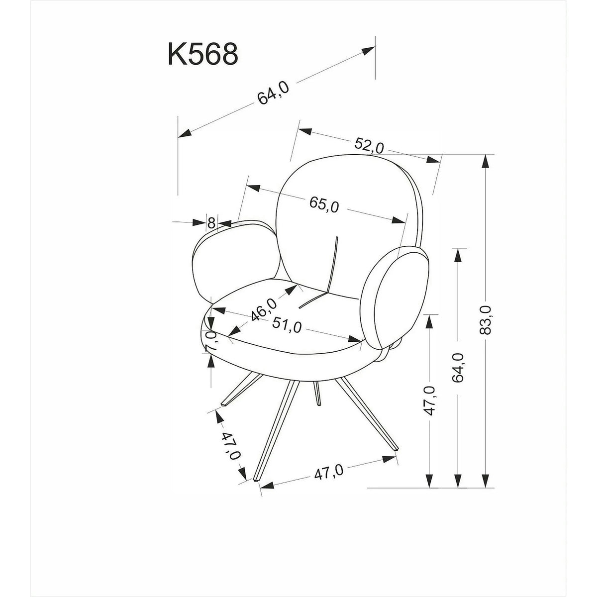 Scaun K568, gri/negru, stofa clasica/otel, 65x64x82 cm