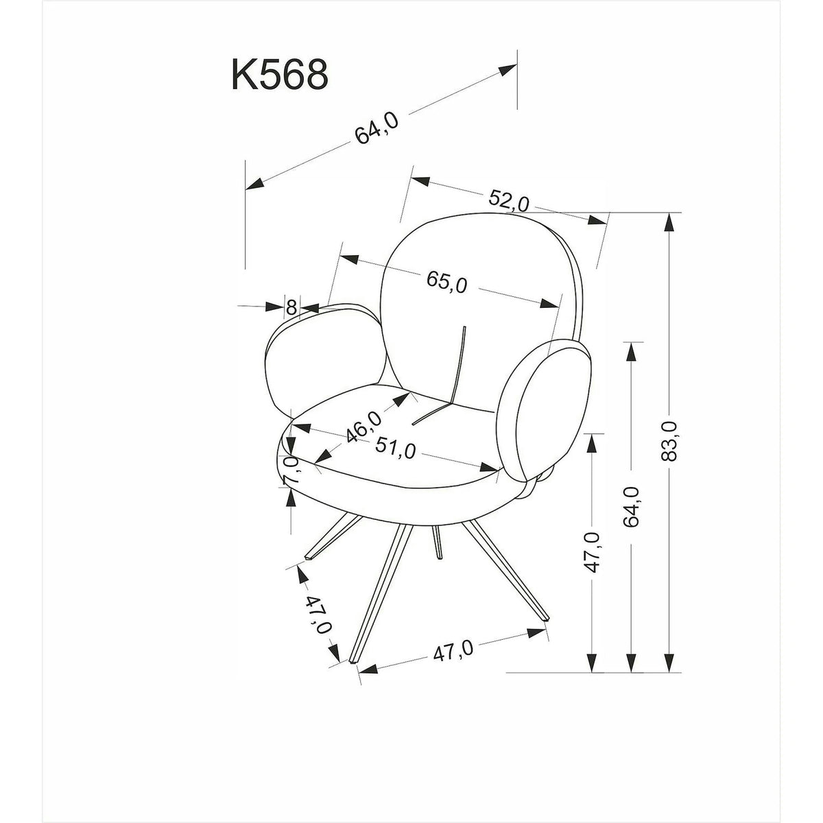 Scaun K568, scortisoara/negru, stofa clasica/otel, 65x64x82 cm