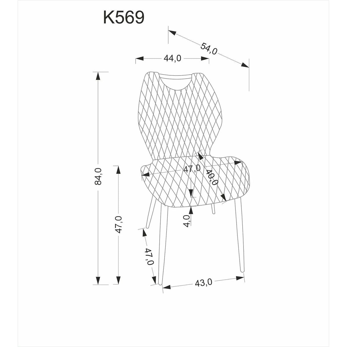 Scaun K569, bej/casmir, stofa catifelata/metal, 47x54x84 cm
