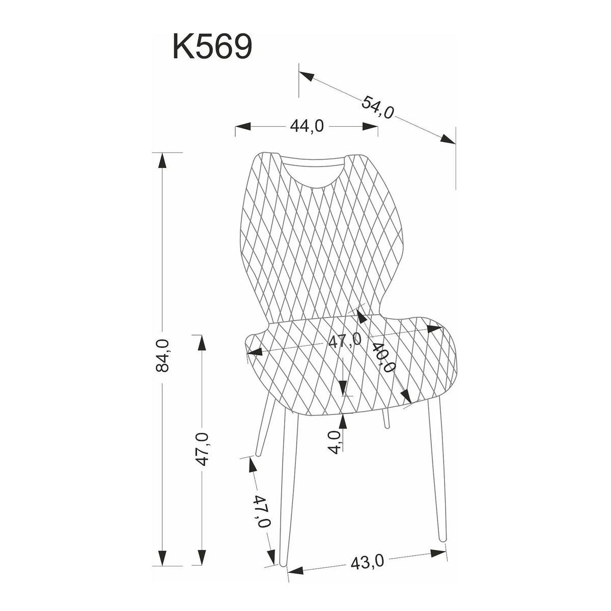 Scaun K569, gri - HLR 21, stofa catifelata/otel, 47x54x84 cm