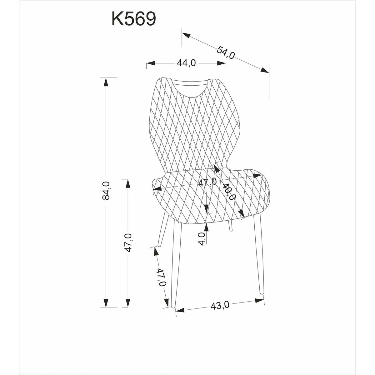 Scaun K569, negru - HLR 66, stofa catifelata/otel, 47x54x84 cm