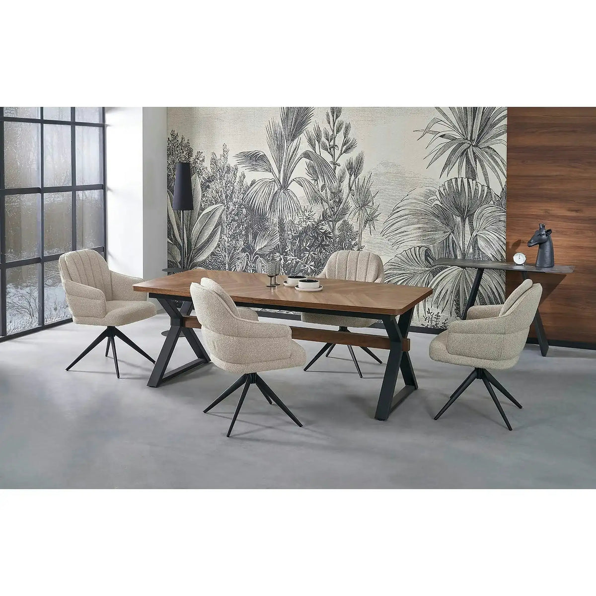 Scaun K570, bej/negru, stofa/otel, 61x70x92 cm