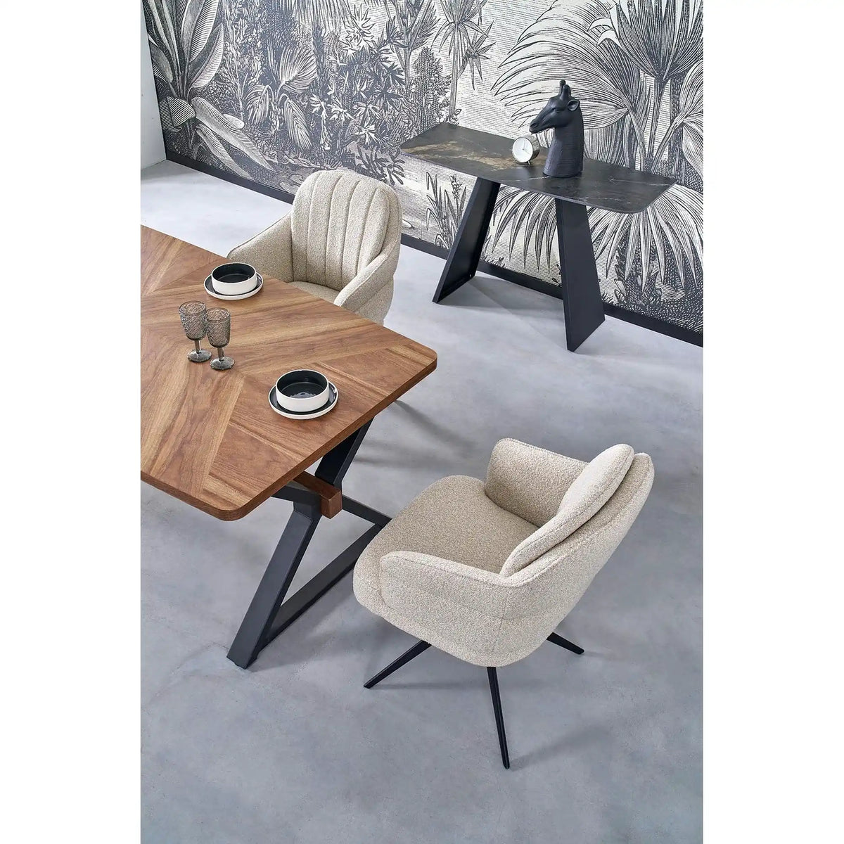 Scaun K570, bej/negru, stofa/otel, 61x70x92 cm