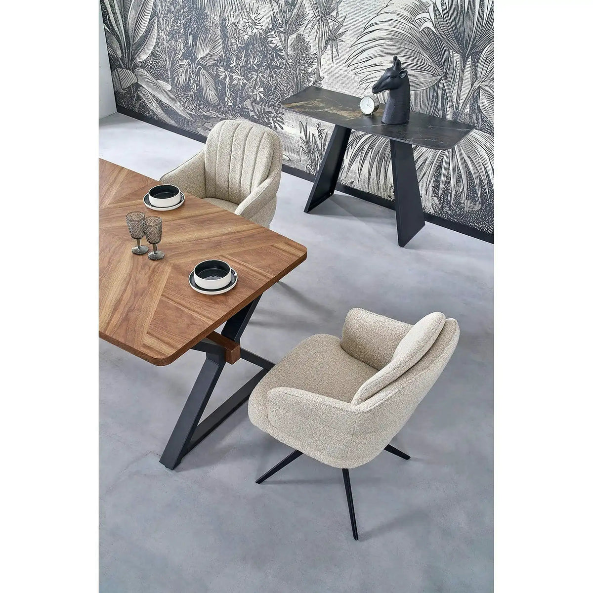 Scaun K570, bej/negru, stofa/otel, 61x70x92 cm