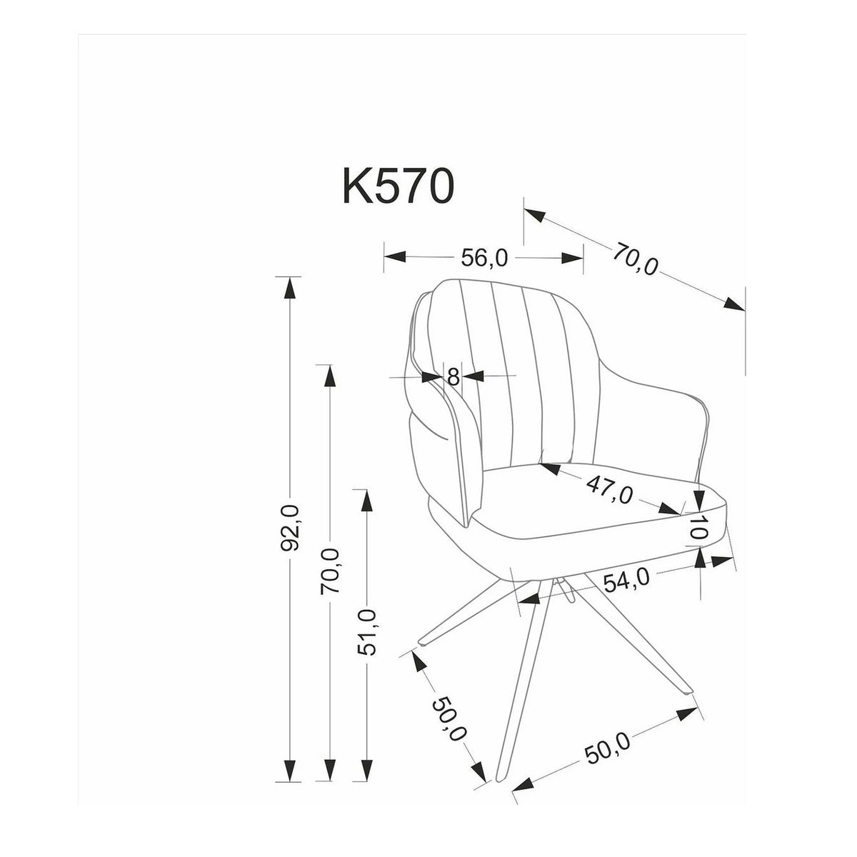 Scaun K570, gri/negru, stofa/otel, 61x70x92 cm