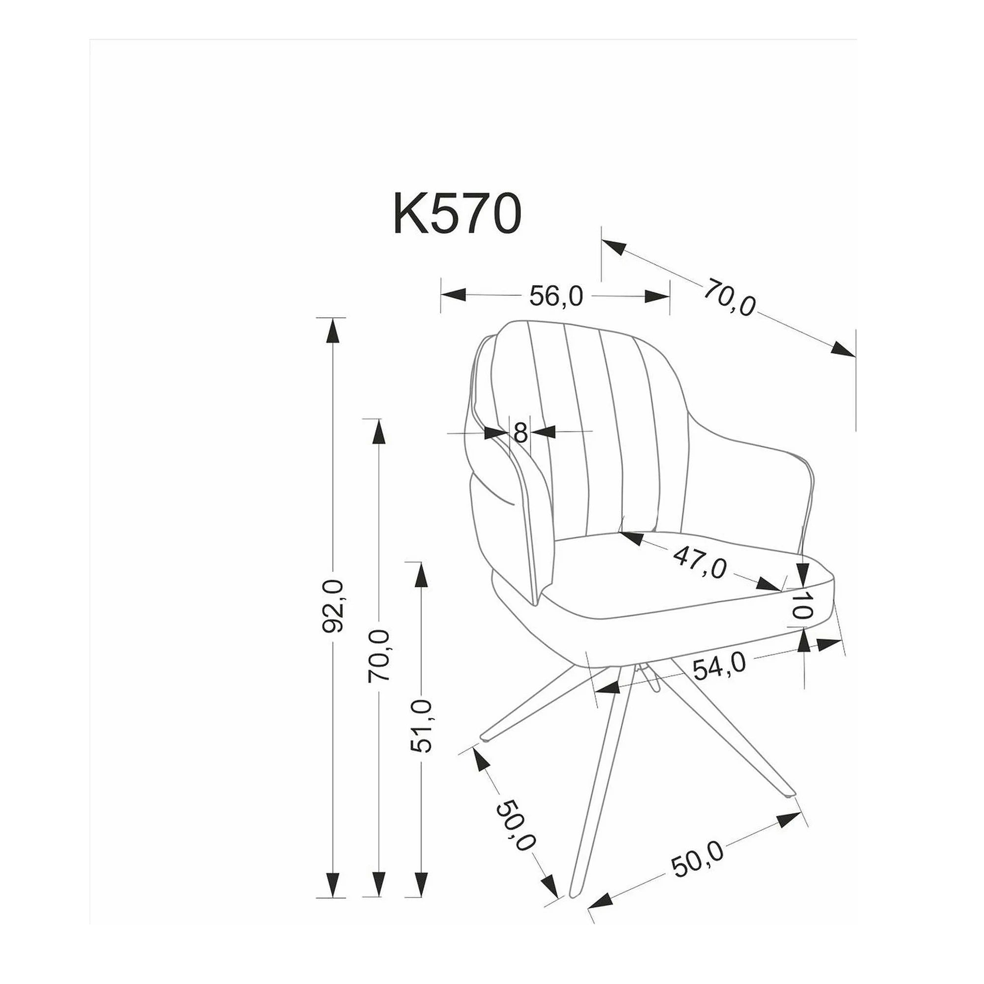 Scaun K570, scortisoara/negru, stofa/otel, 61x70x92 cm