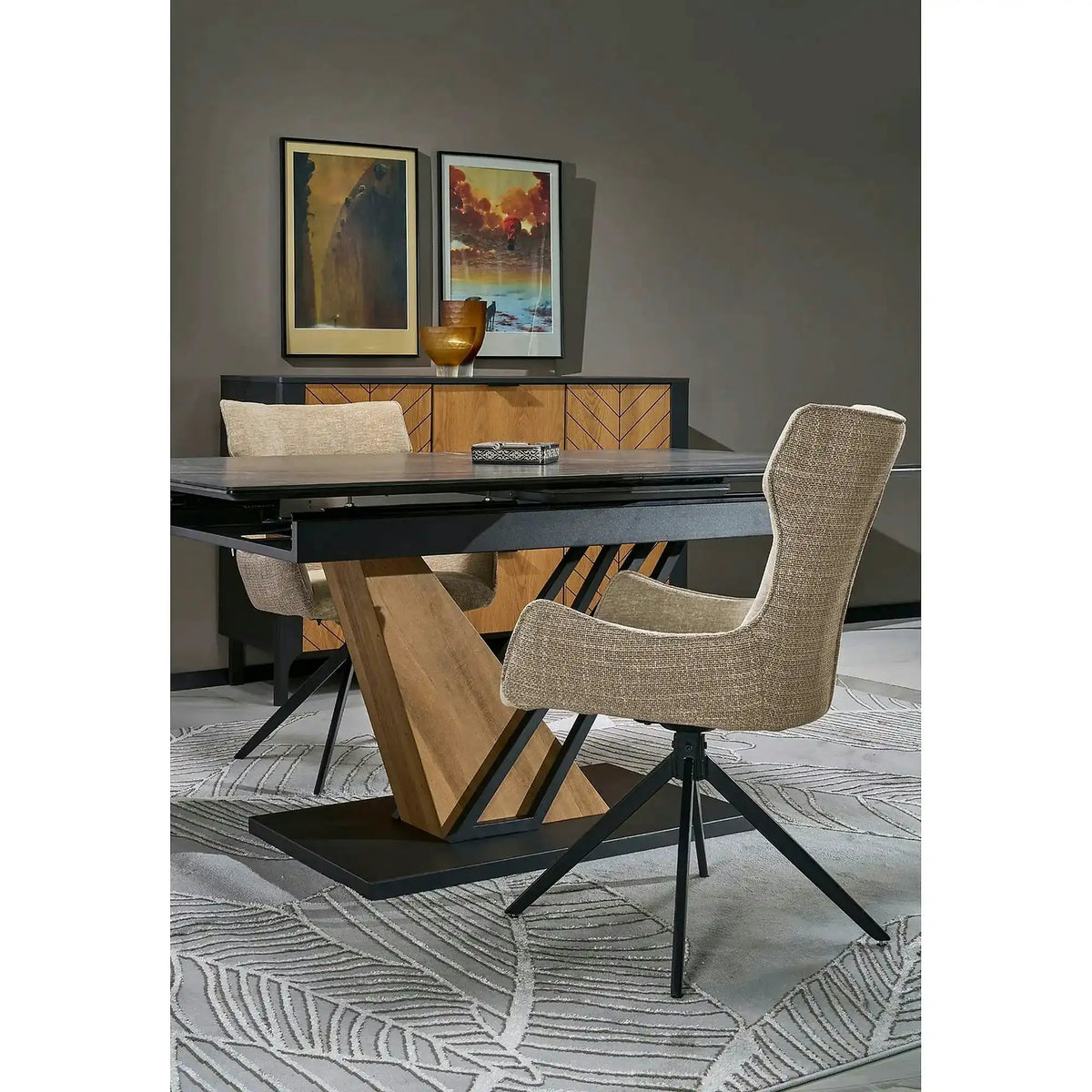 Scaun K573, bej/negru, stofa clasica/otel, 55x64x88 cm
