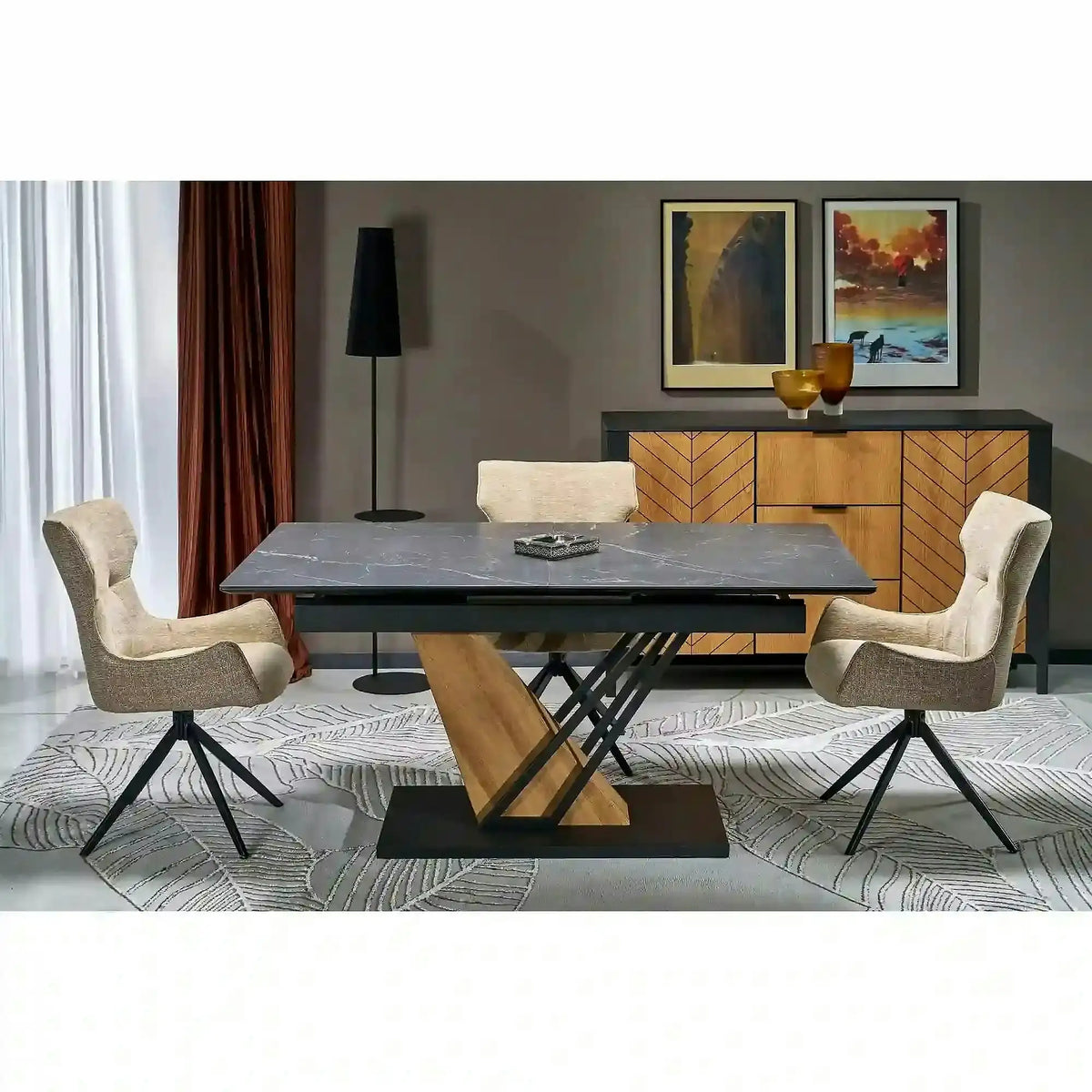 Scaun K573, bej/negru, stofa clasica/otel, 55x64x88 cm