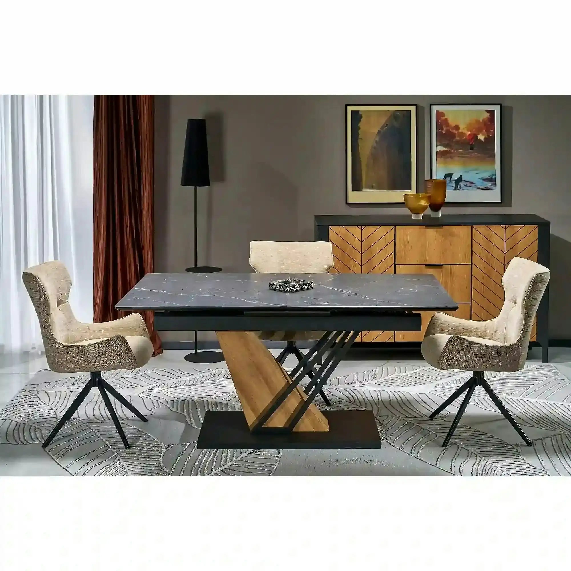 Scaun K573, bej/negru, stofa clasica/otel, 55x64x88 cm