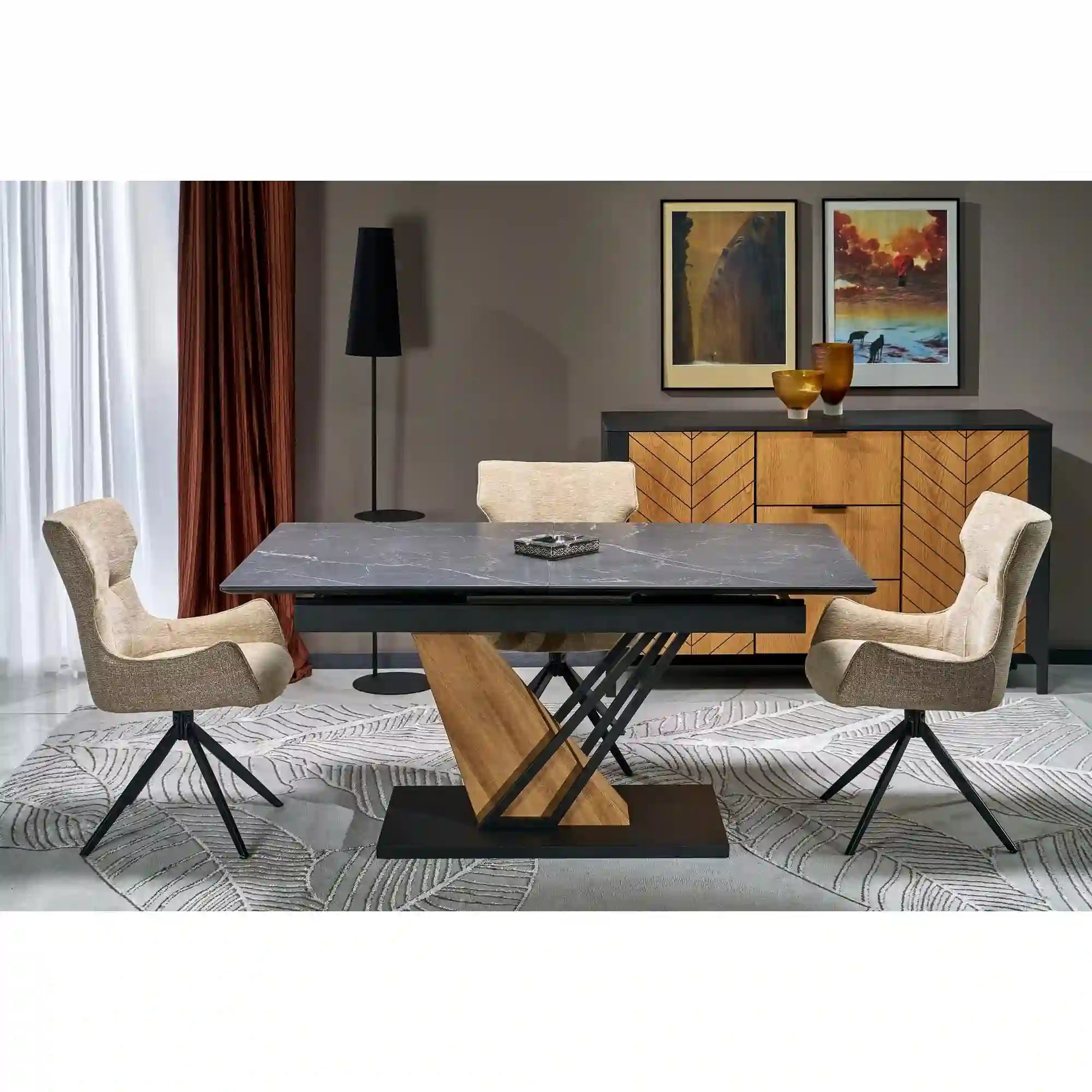 Scaun K573, bej/negru, stofa clasica/otel, 55x64x88 cm