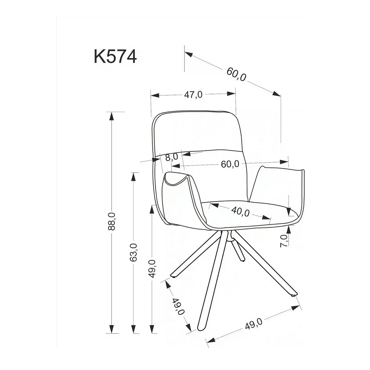 Scaun K574, bej inchis/negru, stofa catifelata/otel, 60x60x88 cm