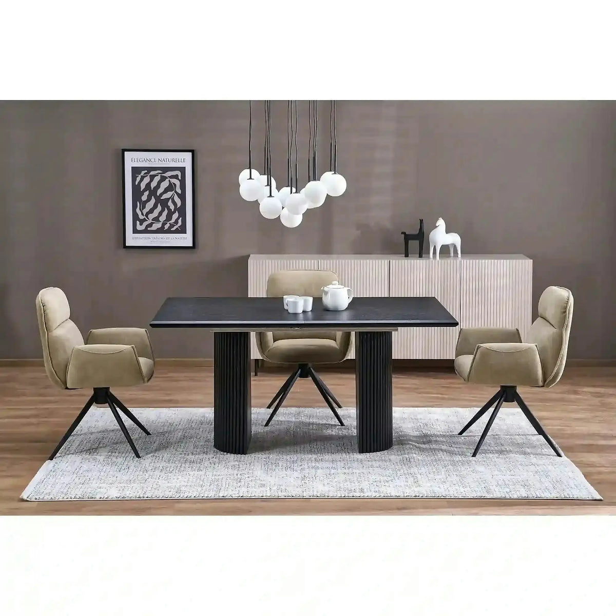 Scaun K574, bej inchis/negru, stofa catifelata/otel, 60x60x88 cm