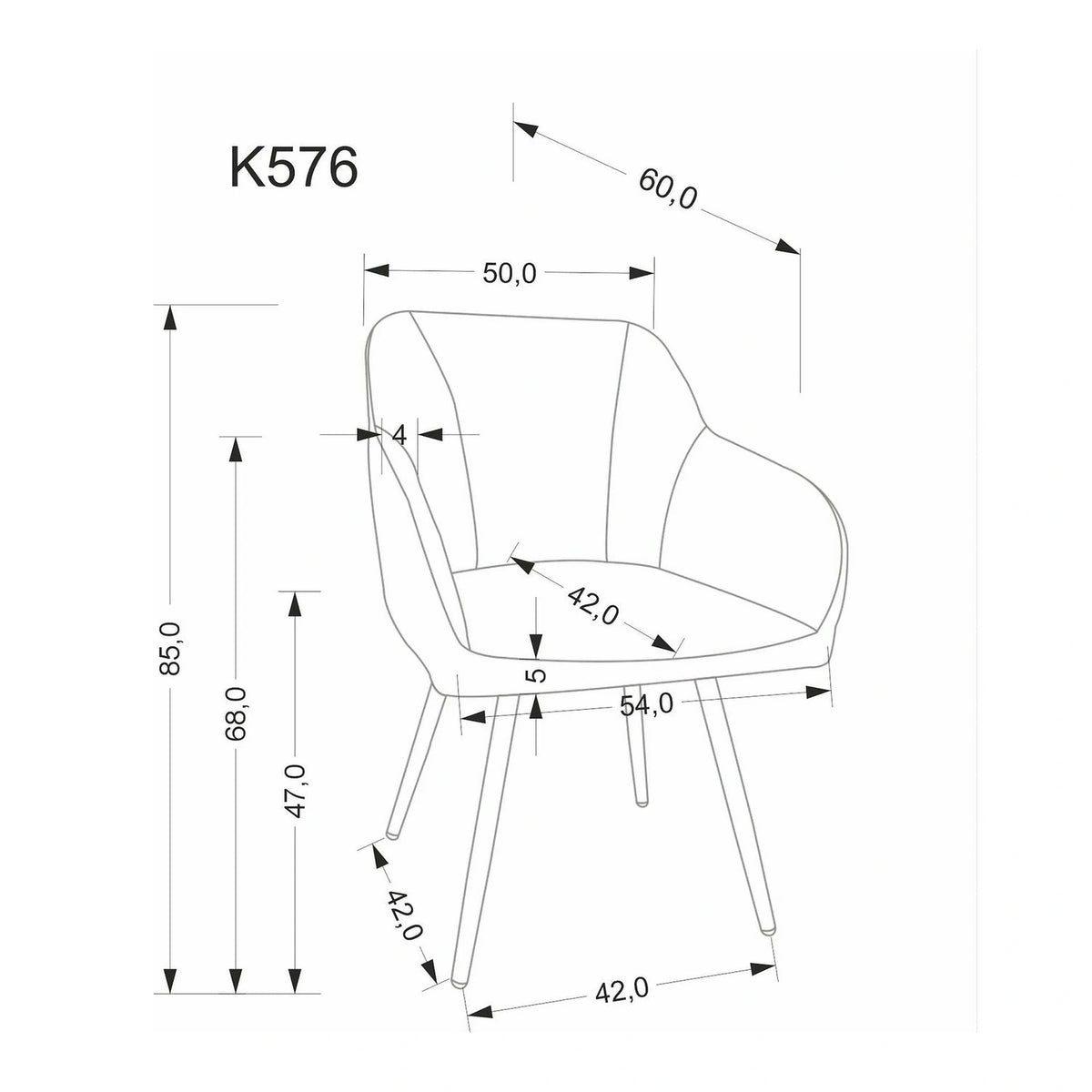 Scaun K576, gri/negru, stofa clasica/otel, 54x60x85 cm