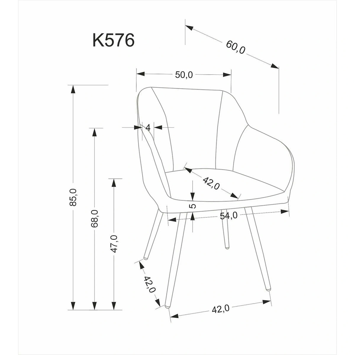 Scaun K576, gri/negru, stofa clasica/otel, 54x60x85 cm