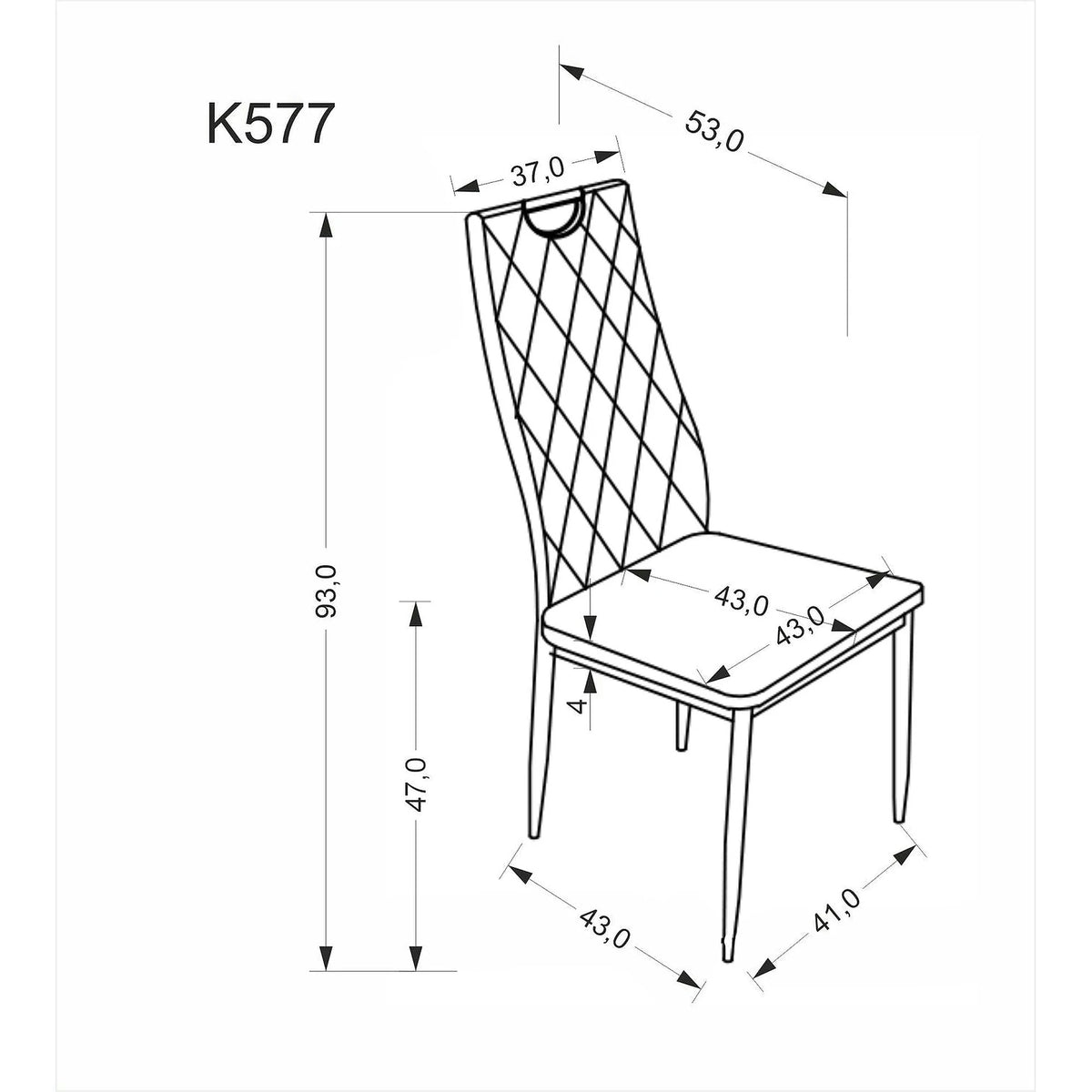 Scaun K577, gri - HLR 21, stofa catifelata/otel, 43x53x93 cm