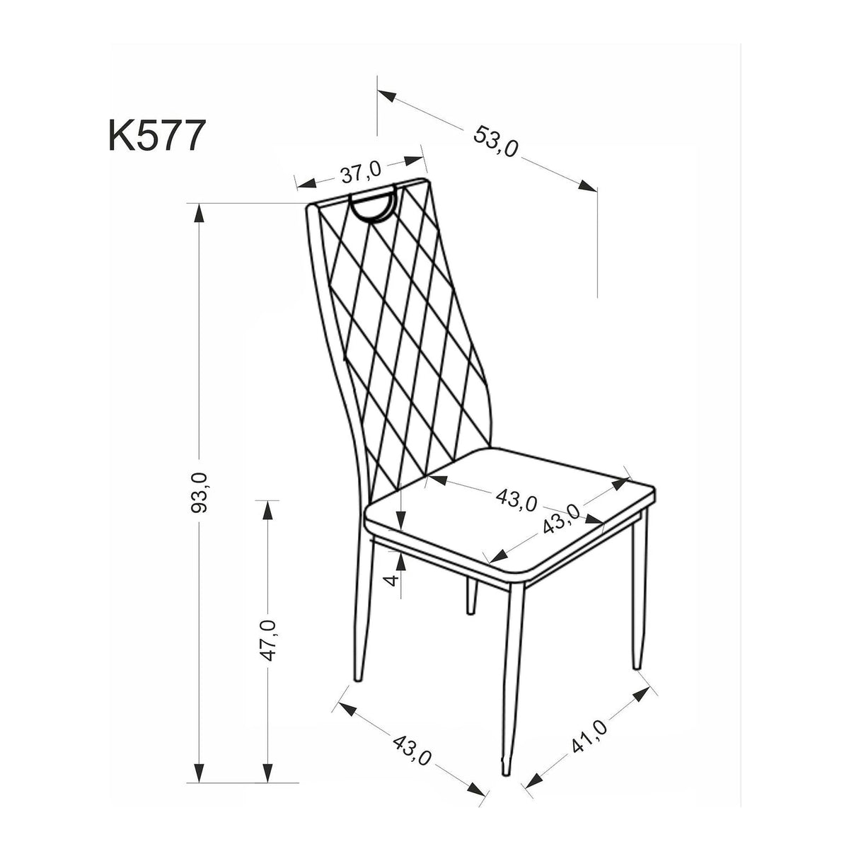 Scaun K577, negru - HLR 66, stofa catifelata/otel, 43x53x93 cm