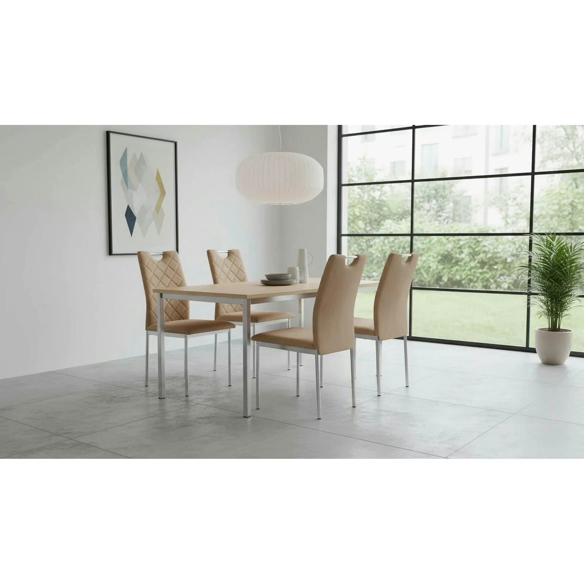 Scaun K578, bej - HLR 11/argintiu, stofa catifelata/otel, 43x53x93 cm