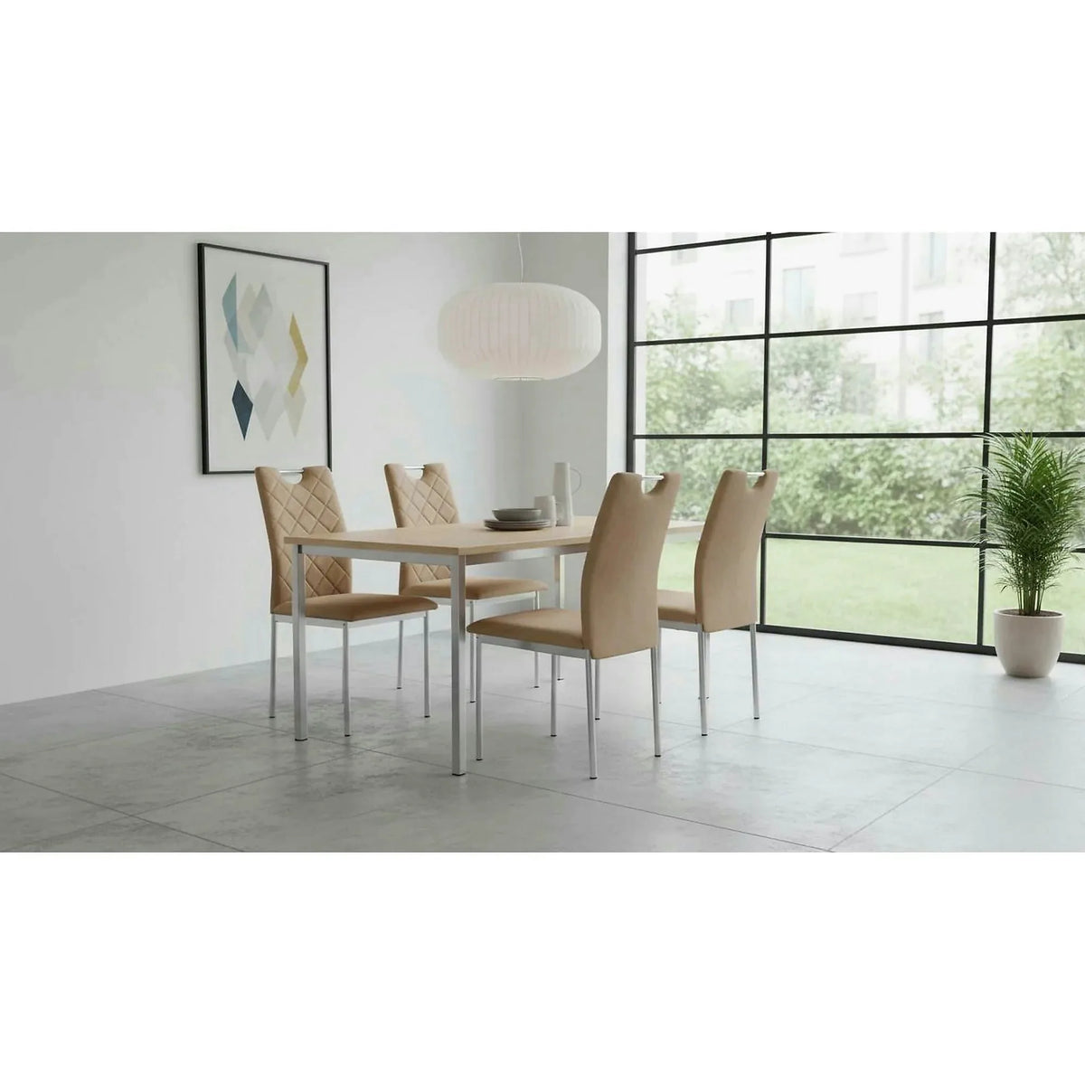 Scaun K578, bej - HLR 11/argintiu, stofa catifelata/otel, 43x53x93 cm