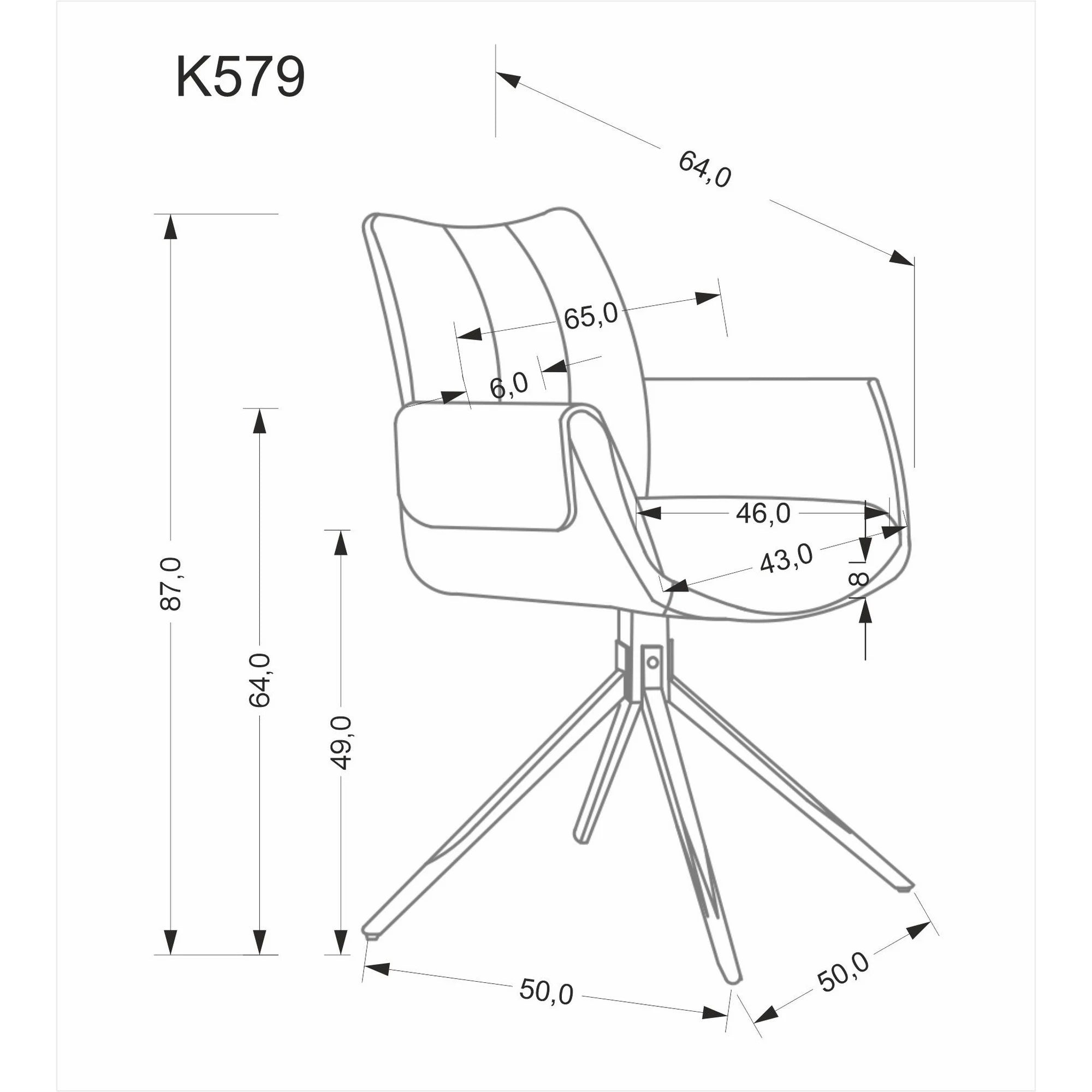 Scaun K579, gri/negru, stofa clasica/piele ecologica/otel, 65x64x87 cm