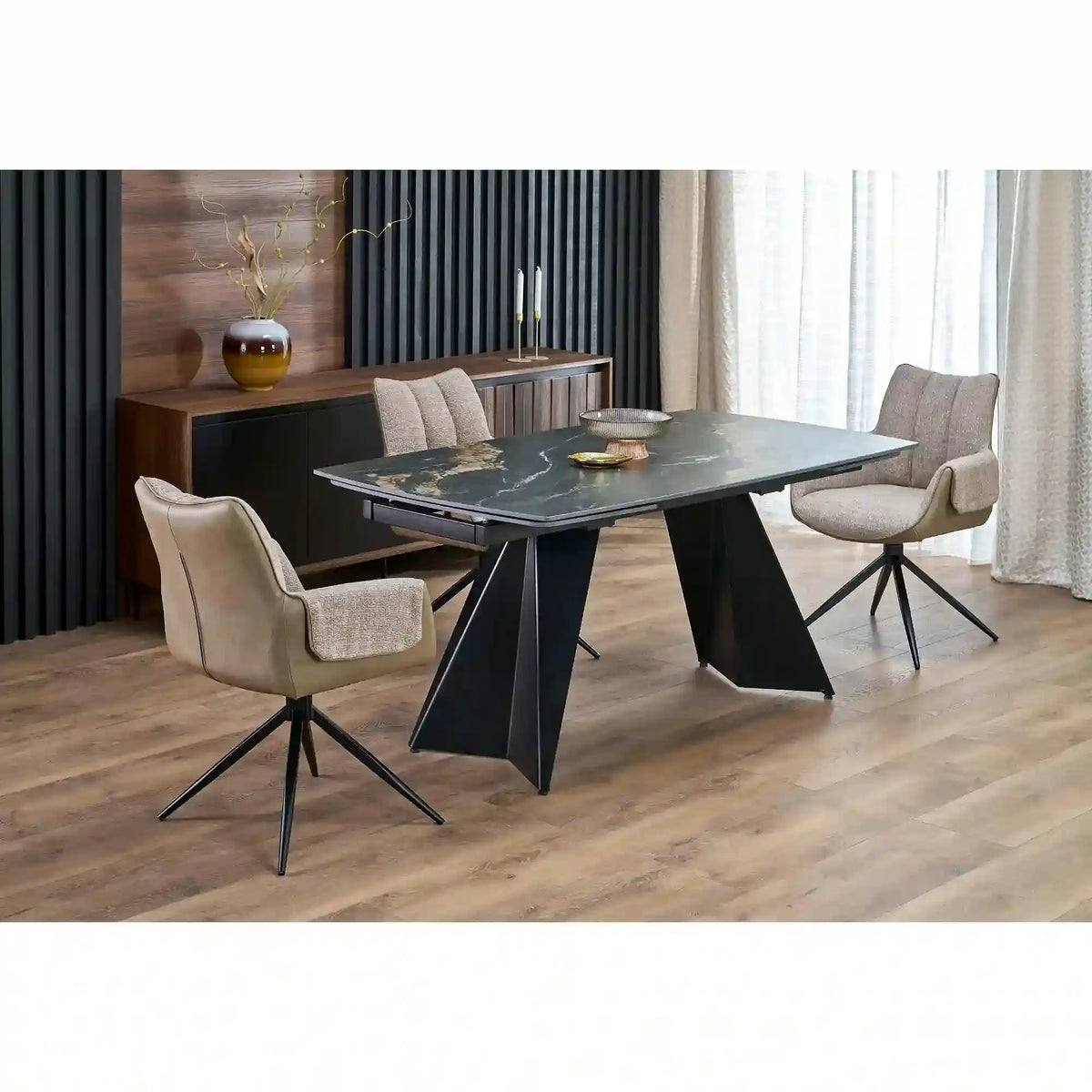 Scaun K579, maro/negru, stofa clasica/piele ecologica/otel, 65x64x87 cm