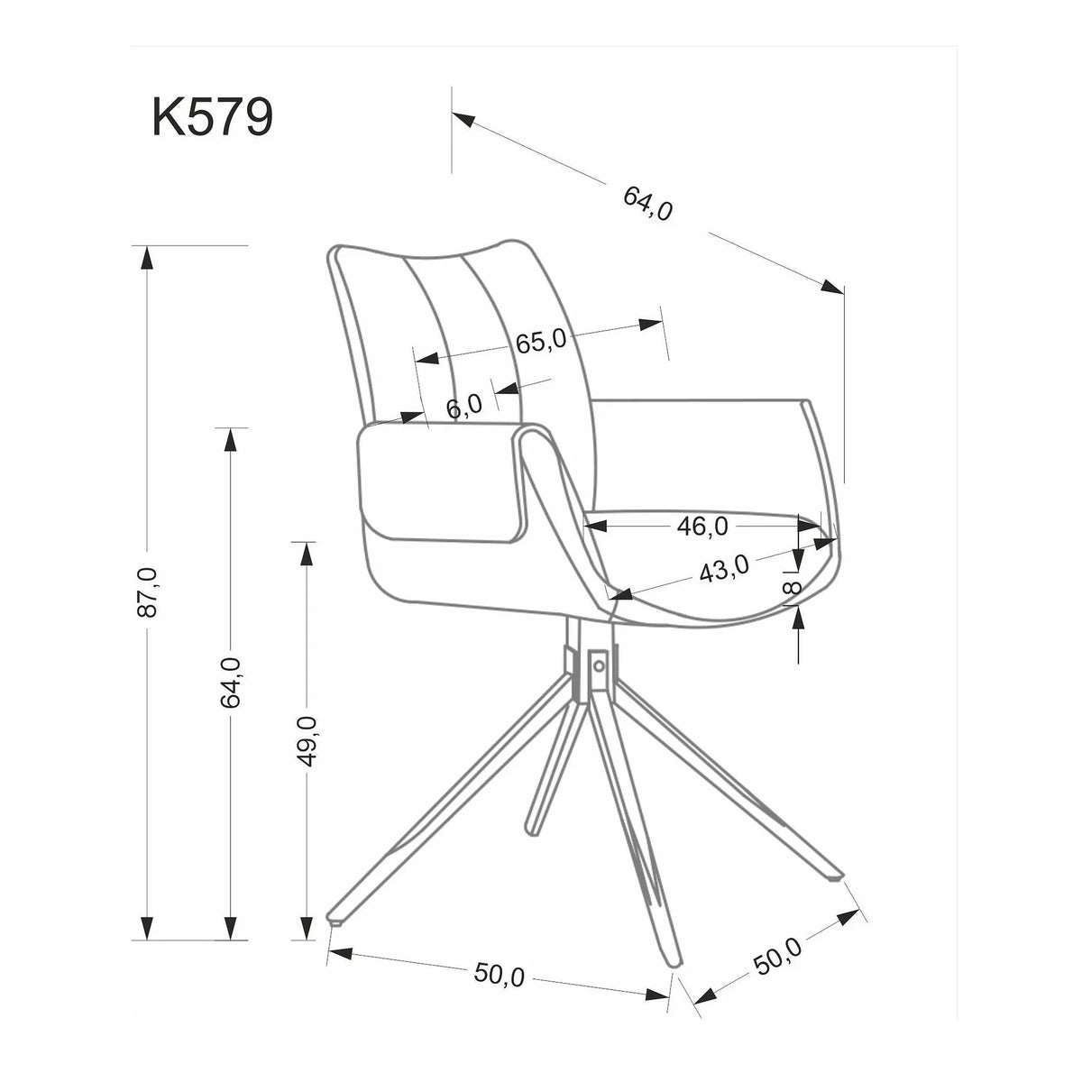 Scaun K579, verde olive/negru, stofa clasica/piele ecologica/otel, 65x64x87 cm