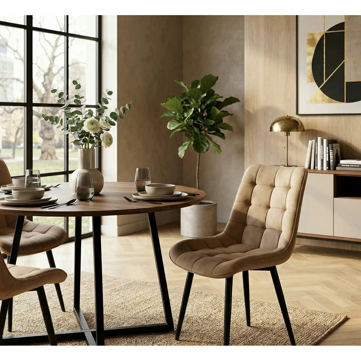 Scaun K580, bej - HLR 11, stofa catifelata/otel, 51x61x85 cm
