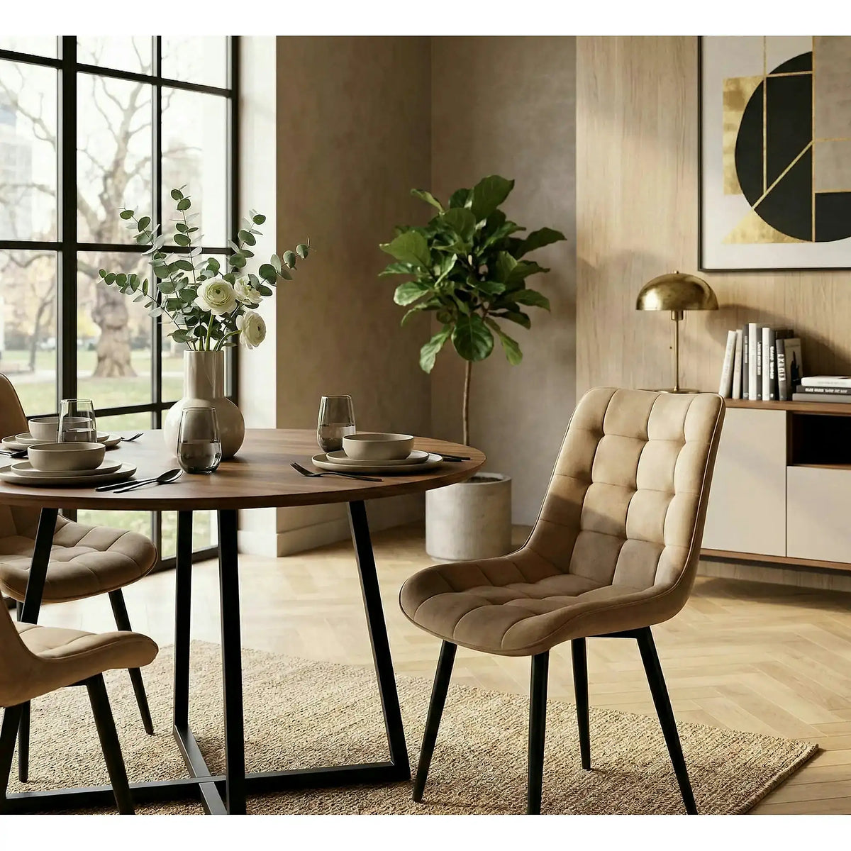 Scaun K580, bej - HLR 11, stofa catifelata/otel, 51x61x85 cm